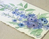 Garden Nature Art Watercolor Blue Delphinium Original Painting Laurie Rohner