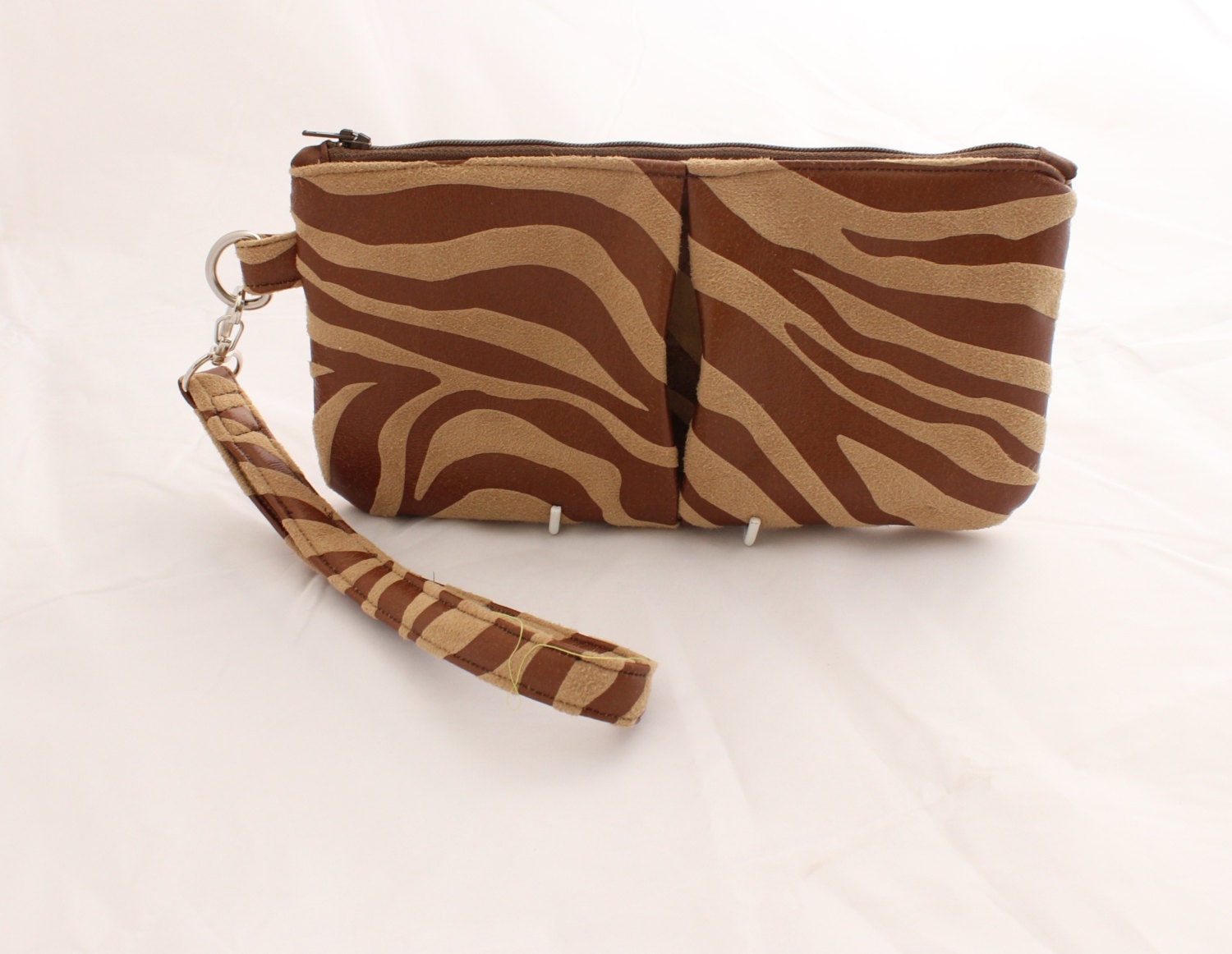 Faux Suede Leather Vegan Friendly Wristlet Pouch Animal Print