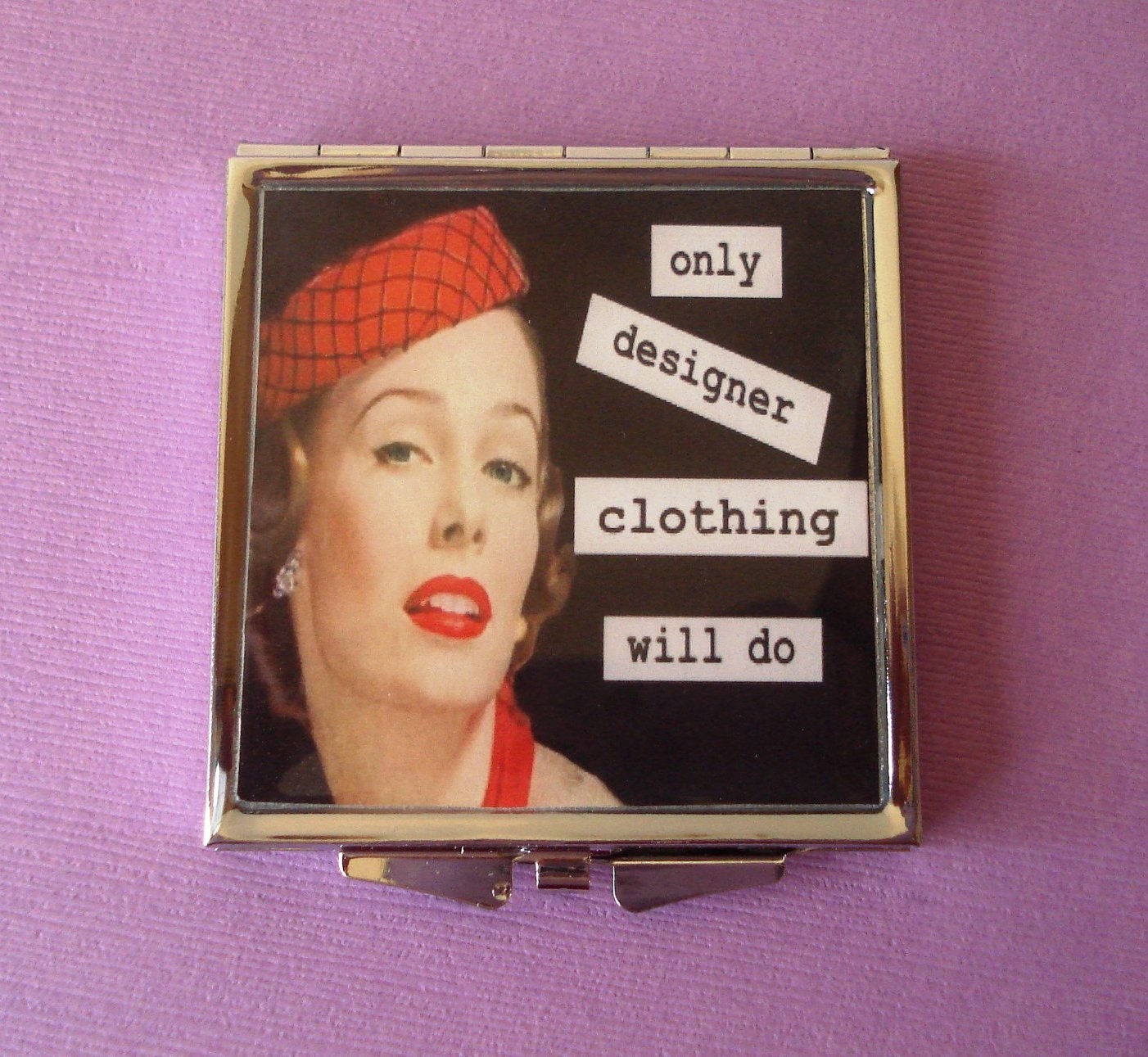 Retro 1950s Kitschy Humor Desinger Clothing Compact Makeup Mirror
