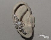 SNOW WHITE - wire wrapped ear cuff - silver and moonstone