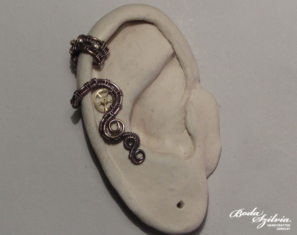 STEAMPUNK  copper and brass  tiny ear cuff
