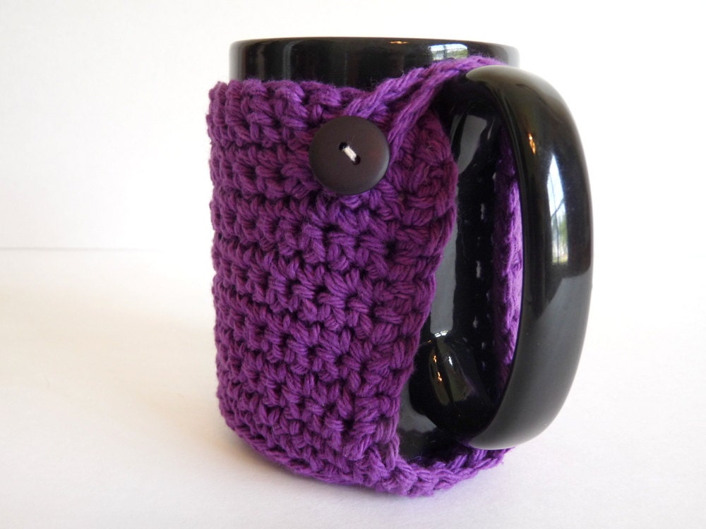 Crochet Mug Cozy in Plum Purple for Coffee Lovers and Tea Drinkers