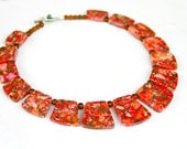 Red Goddess Necklace - Chunky Red Jasper Gemstones and Mocha Colored Opaque Beads with Martini Glass Toggle by Mei Faith