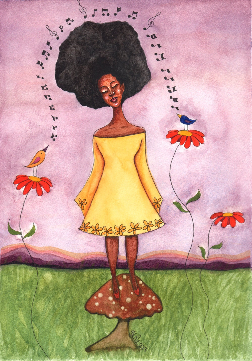 Original Watercolour African American Painting 'Summer's Evening'