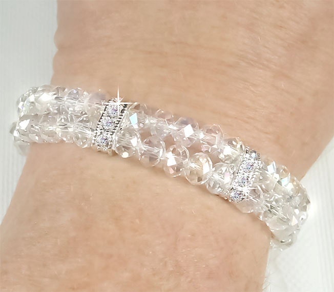 Crystal Bridal Bracelet, Swarovski Crystals Multi Strand Bridal Bracelet, Bridesmaid Wedding Jewelry - Matilda (WB0089)
