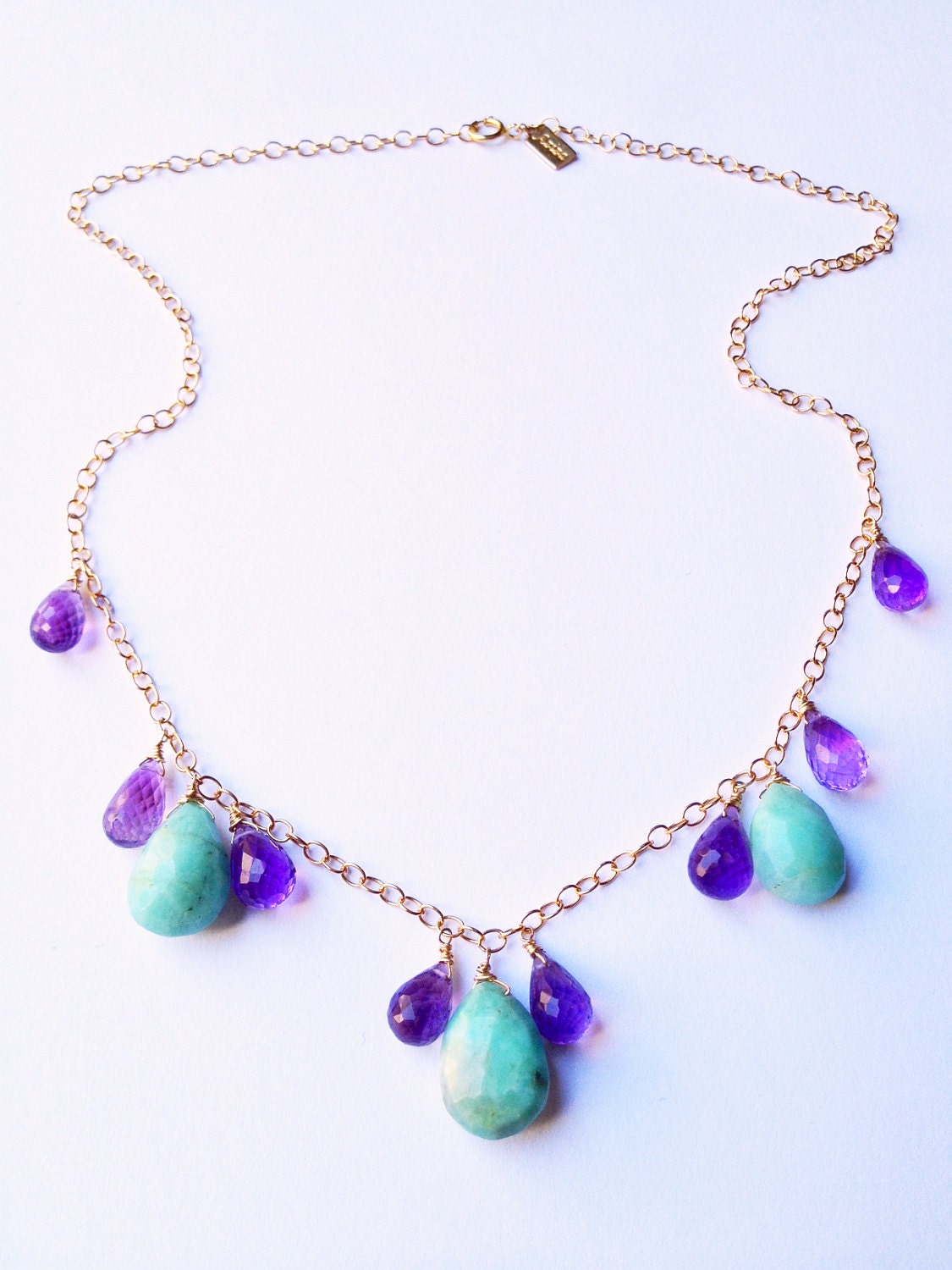 Green Turquoise and Violet Amethyst Briolette Necklace