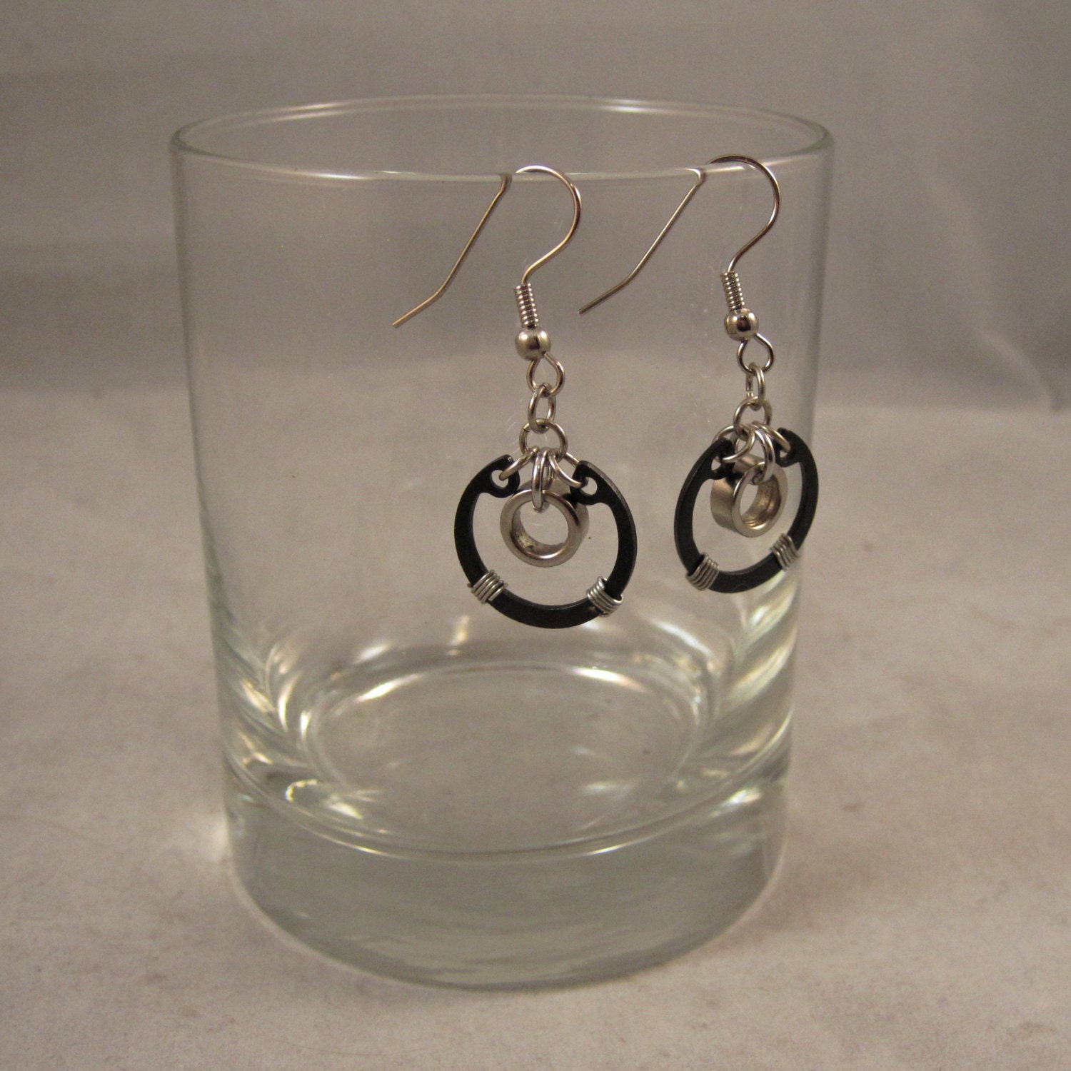 Small Silver Industrial Bike Chain Earrings