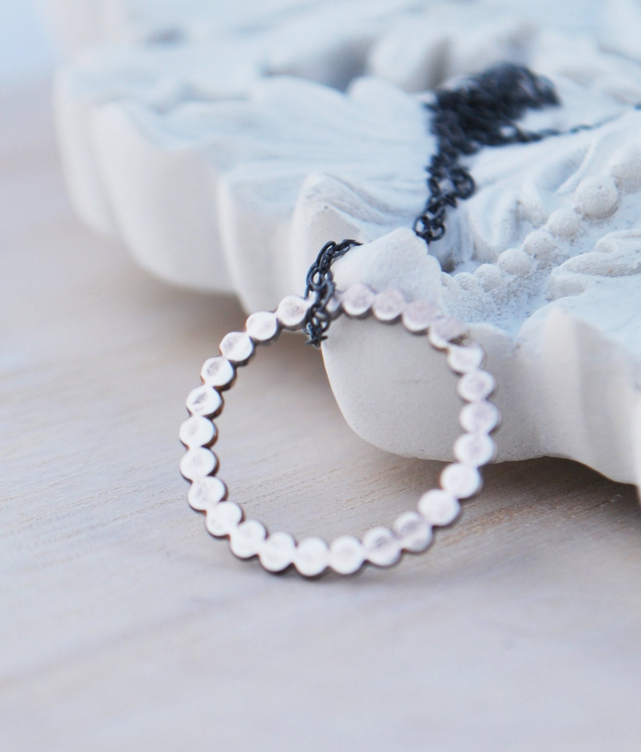 Necklace, Handmade Sterling Silver Circle Bright Brushed Patina with Oxidized Sterling Chain