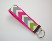 Key FOB / KeyChain / Wristlet  - Candy Chevron pink, green, lime - Zig Zag