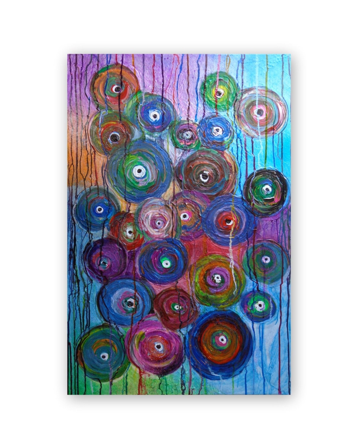 Abstract Circles Textured Original Acrylic Canvas Painting  36x24  Beautiful Colors and Texture Glossy Finish