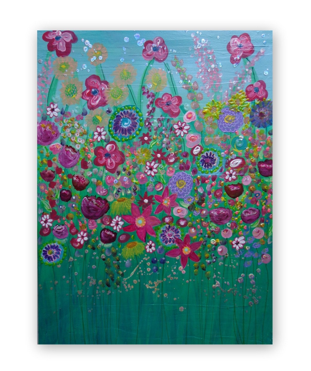 Original Abstract Painting Textured Acrylic on Canvas 18x24 Beautiful Spring Colors Childrens Art
