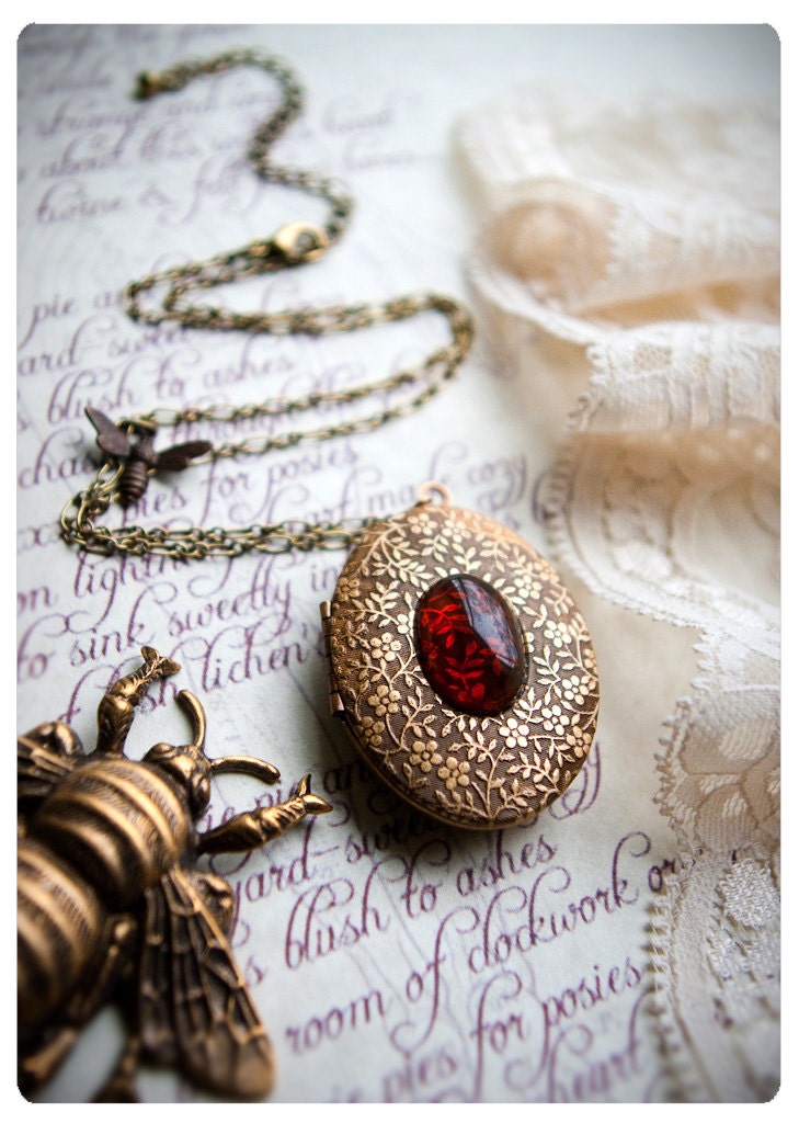 my beloved - brass locket with amber cabochon - solid perfume/cologne held captive within old-world locket - over 60 aroma options