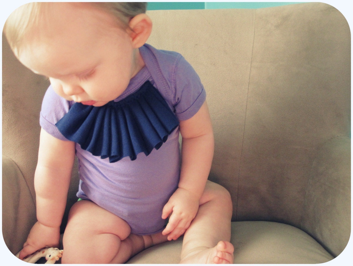 Baby Girl Bodysuit, Navy Blue Ruffle On Lavender One Piece,  6 12 Month, Little Girl Fashion