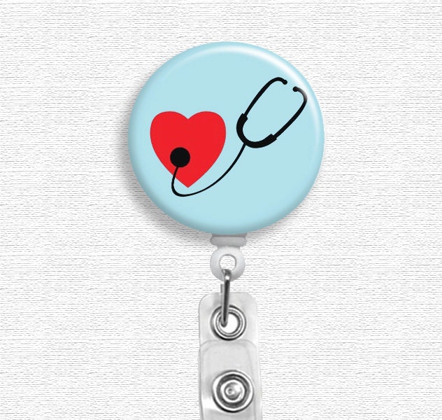 Retractable Nurse Badge Holder, Heart Stethoscope, Doctor Badge Reel, Nurse Badge Reel, Tech Badge