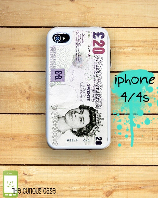Capsule iPhone 4S / 4 Silicon and Hard Plastic 3 Part Phone Case / British Pound Money Note Fits IPhone 4 and IPhone 4S