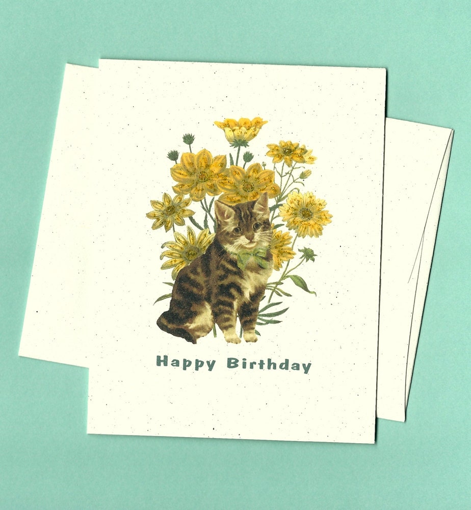 Happy Birthday Cat Card, printed on recycled cardstock