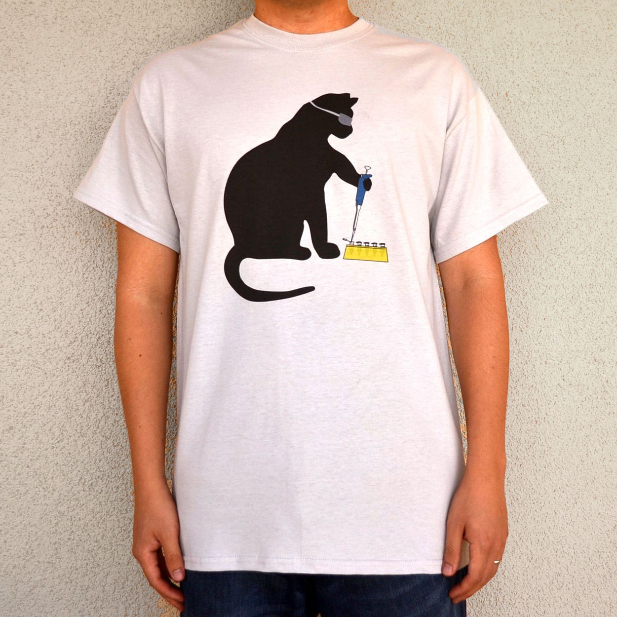 Cat Scientist - Pipetting - T-shirt, Ice Grey - Adult S, M, L, or XL