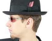Mens Fedora - Vintage 50s 60s Towncraft Fur Felt Hat 7 1/8 Dark Charcoal Gray Red Feather FREE US Shipping
