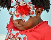 Red & Aqua Sock Monkey Flower Head Band or Clip