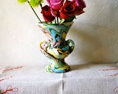 Vintage Mid Century Vase Marbelized Colorful Swirl Art Pottery