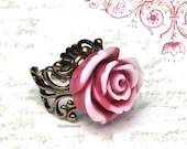 Peppermint Rose Ring. Thick Brass Filigree Ring. Adjustable Ring. Cocktail Ring