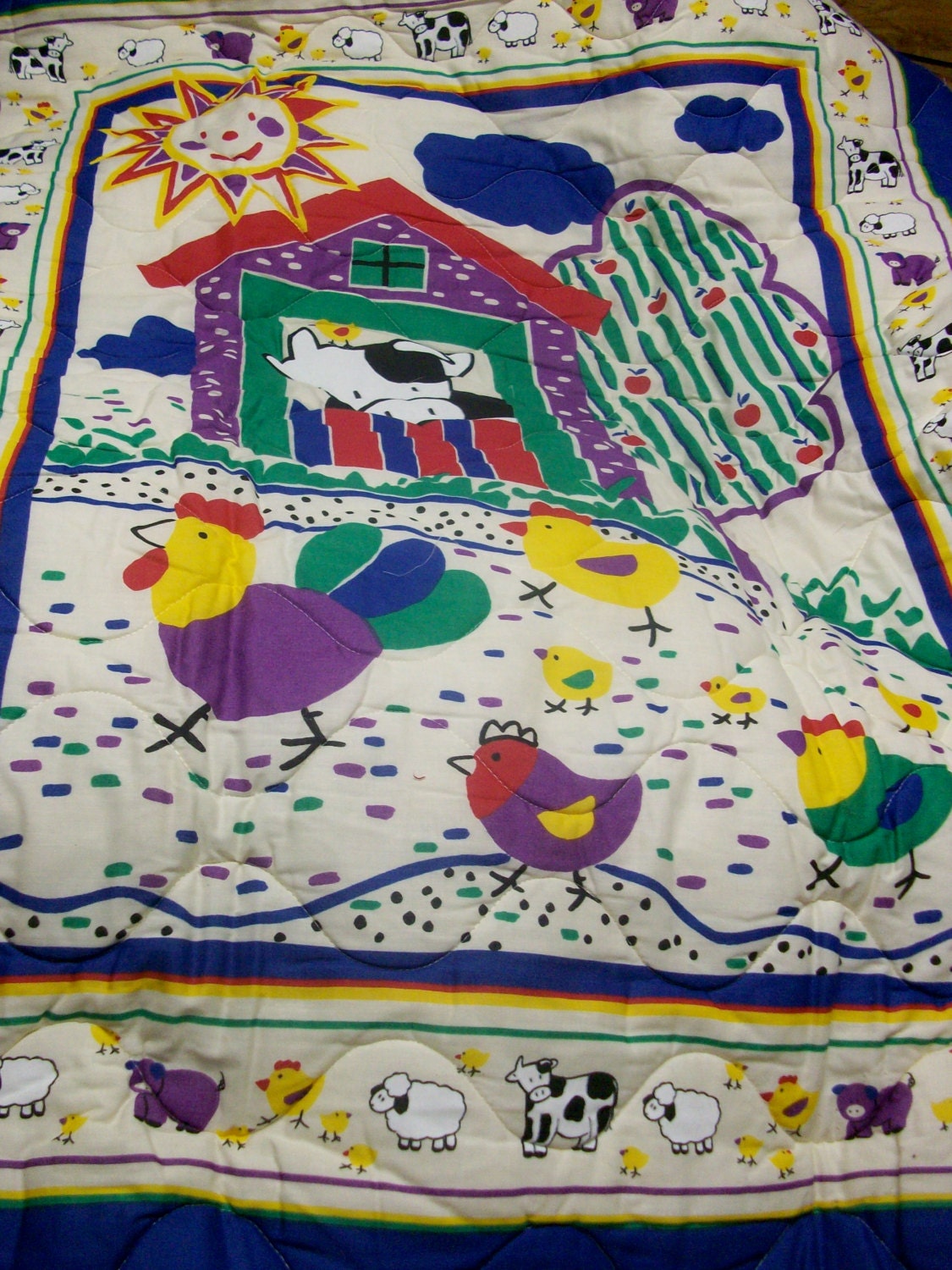 New Farm Animals Pre-quilted Fabric Panel - Destash