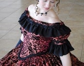 CUSTOM Victorian Bridal Civil War Steampunk Ball Gown Dress in Chiffon & flocked taffeta
