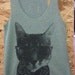 Kitty Cat in Sunglasses Tank Top T-shirt Ladies American Apparel size  XS   S   or L  (Green)