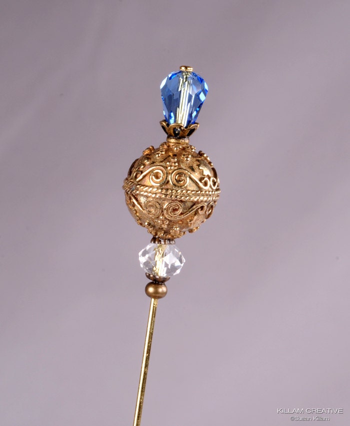 Glorious Gold Stick Pin, 3 Inch Hat Pin, Scarf Pin, Hijab Pin KC0354
