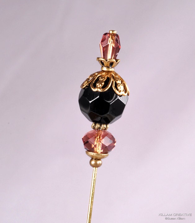Amethyst and Black Stick Pin, 3 Inch Hat Pin, Scarf Pin, Hijab Pin KC0359