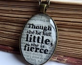 Bronze pendant 'she be but little' Shakespeare book page typographic quote