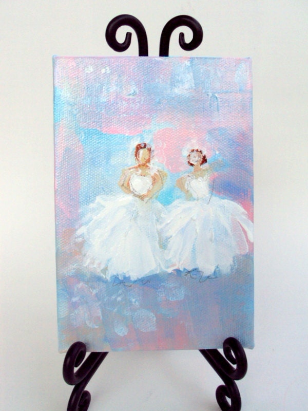 ART Original Acrylic 4x6 Canvas, Ballet, Dancers, Impressionism,Home Decor with Display Easel, Painted on all Sides     I take CREDIT CARDS