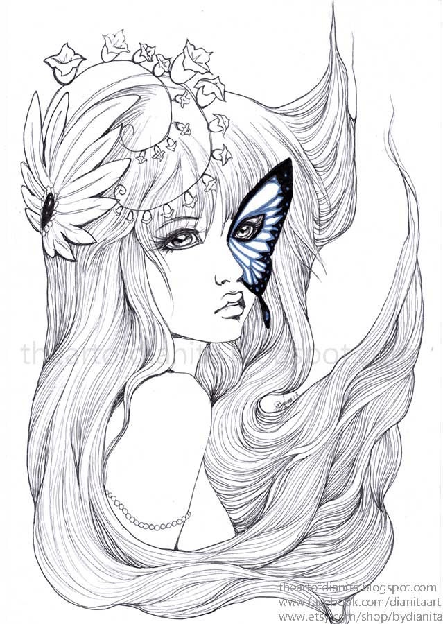 Nature Lady 06  - Original Pen Drawing - Manga Anime Style
