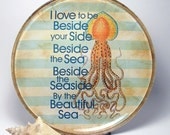 By The Sea decoupage glass plate, summer, sea, squid, beach home decor