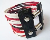 Summer Fabric Bracelet - Multi Strand Geometric Wide Cuff - size L- XL