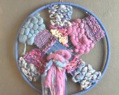 Vintage Purple and Blue Wool Fiber Art Wall Hanging 70s Hand craft