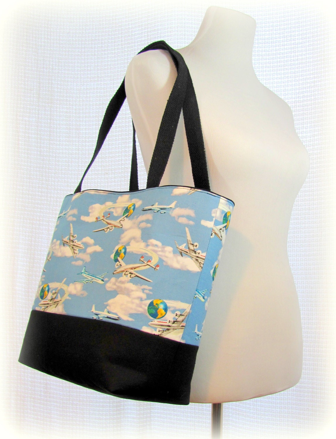 Retro airplanes travel tote or shoulder bag