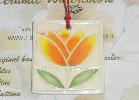 LOTUS pendant handmade ceramic large pendant or mini ornament nectarine lemon zest red heart clay jewelry component Faith Ann Originals P1