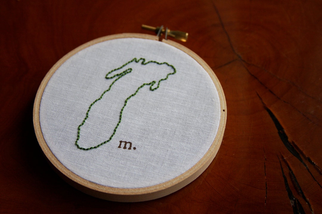 Hand Sewn 4" Lake Michigan Embroidery