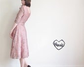 mid century pink lace dress . 1950 ribbon swirl .small
