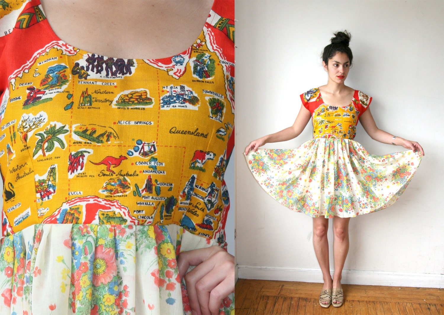 Australia Floral Map Dress Sz S