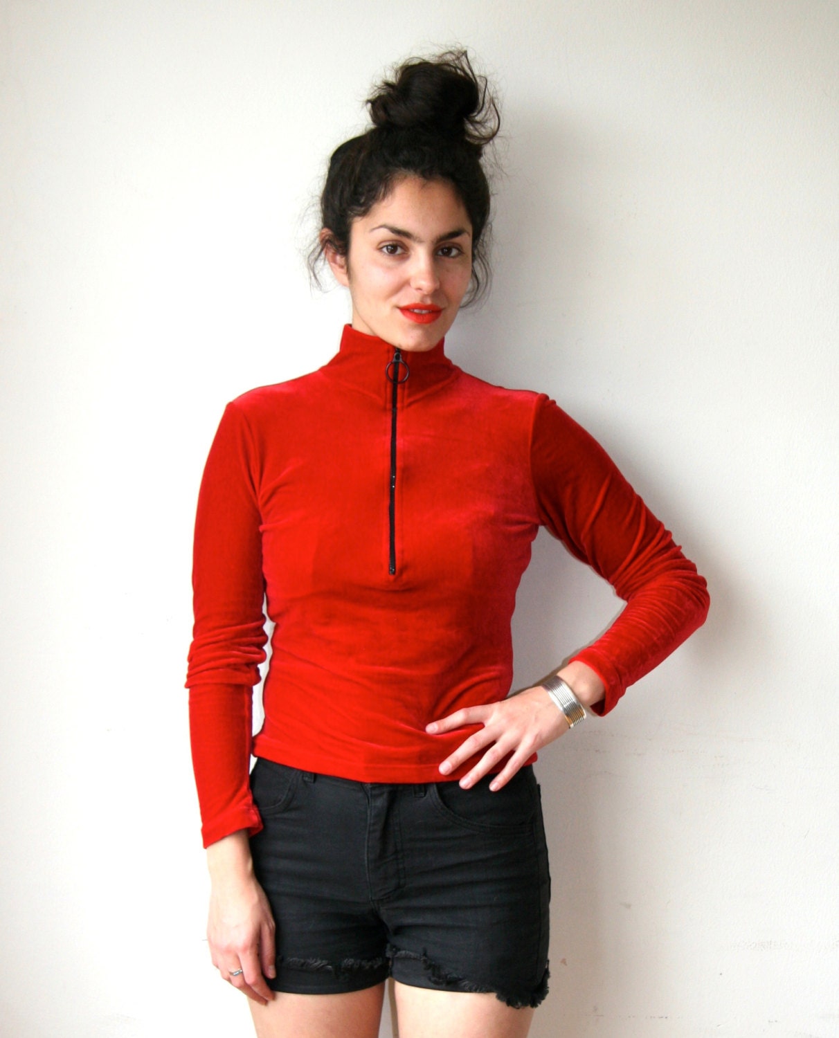 90s Betsey Johnson Red Velvet Club Kid Top Sz S / M