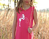 Whimsical Fairy Sleeveless A-line Ruffle Nostalgic Graphic Tees Dress - Hot Pink with White FREE SHIPPING
