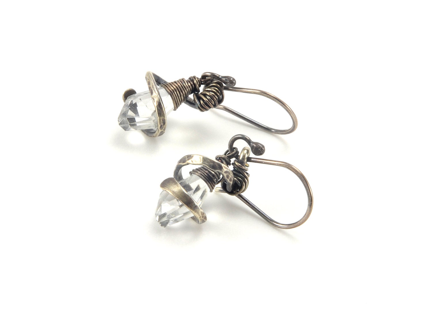 Crystal Quartz Earrings - April Birthstone, Clear Stone, Metalwork Earrings, Sterling Silver, Bridal Jewelry, Wire Wrapped Jewelry, Handmade