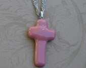 Fused Glass Cross Necklace in Light Pink SRAJD