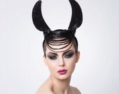 Black Beaded Horns, Couture Horns Headpiece, Fashion Headpiece