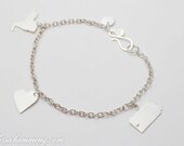 Custom Heart Charm Bracelet With 2 States, Heart & Handmade Clasp // Sterling Silver // Two States or Country Charms and a Heart Charm