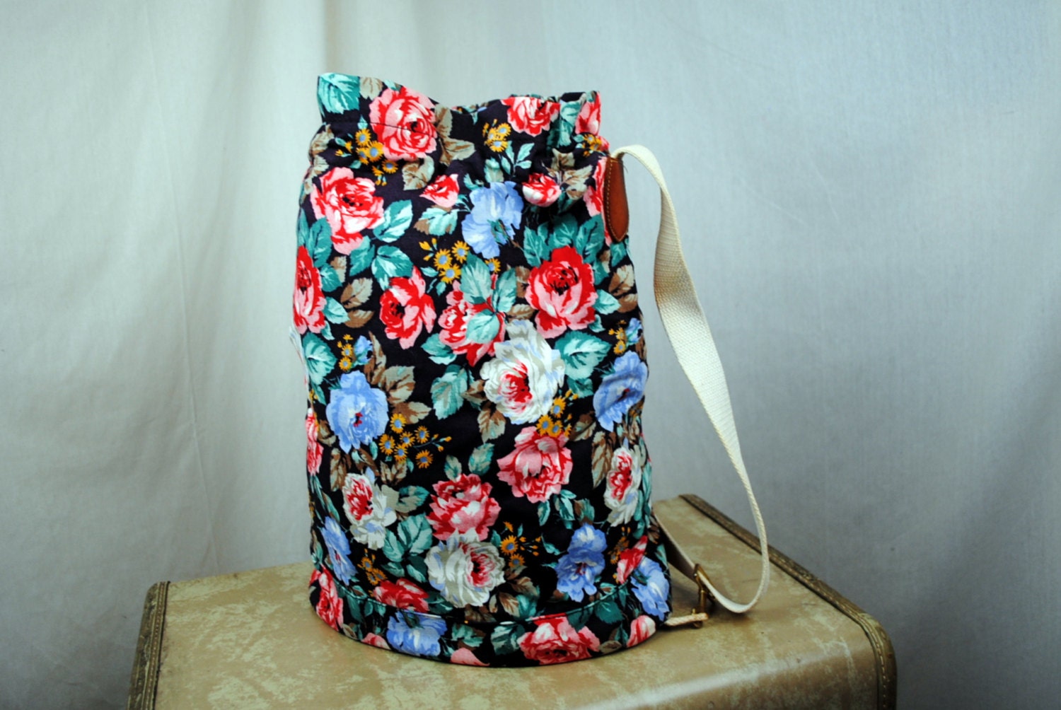 Vintage 1980s Ginnie Johansen Floral Tote Rucksack Backpack Bag