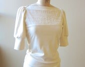Women's Top Ivory Knit, Diamond Detail, organic cotton, eco fashion, modern style- made to order