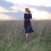 Vintage 80s Secretary Dress with Lace Collar and Cuffs in Navy Blue & White M L